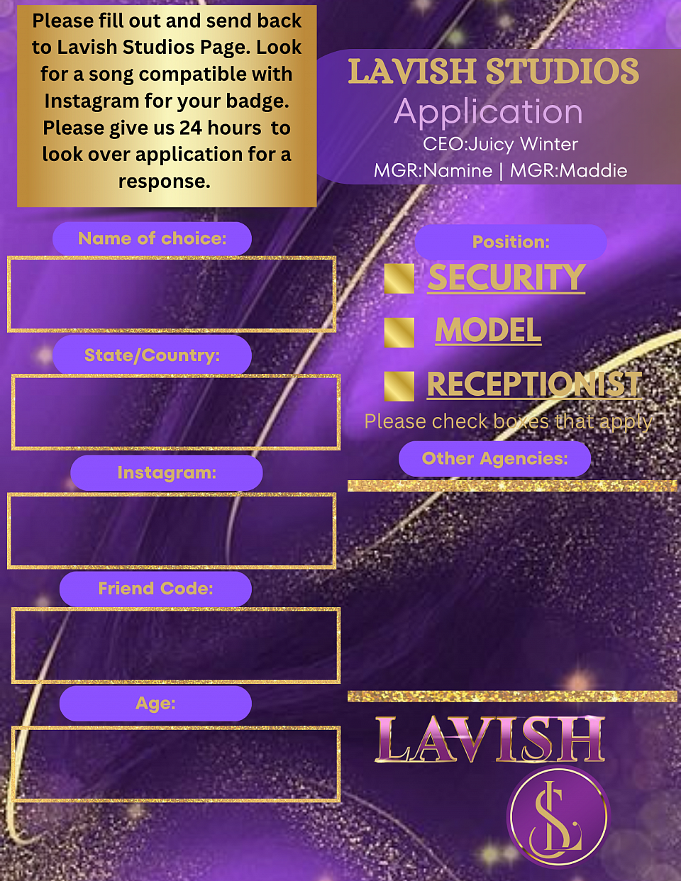 Please fill out and screenshot to send to agency